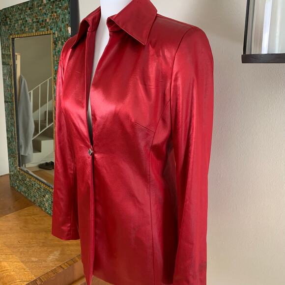 Vintage Bebe Size 6 Satiny Blazer Coat Jacket Red Gold Button Accent Formal - Picture 2 of 10